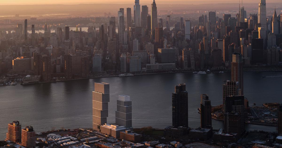 Rendering vs. Reality Cantilevering Eagle + West towers on the